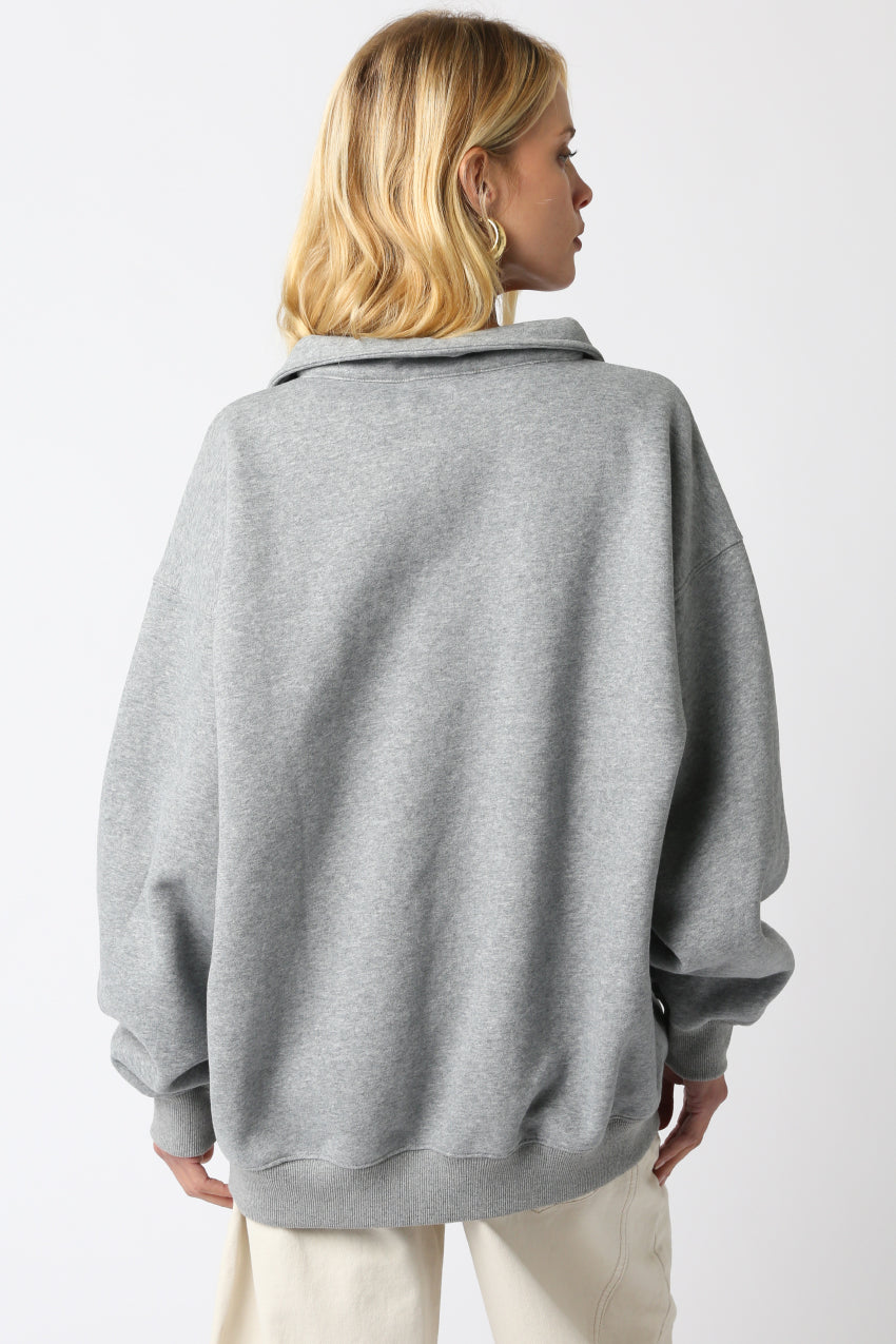 Button Collared Sweatshirt - Charcoal, Women's Sweatshirts Collection