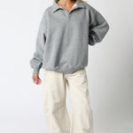 Button Collared Sweatshirt - Charcoal, Women's Sweatshirts Collection
