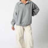 Button Collared Sweatshirt - Charcoal, Women's Sweatshirts Collection