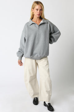 Button Collared Sweatshirt - Charcoal, Women's Sweatshirts Collection