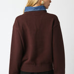Sweater With Denim Collar And Button Detail - brown, womens sweater collection