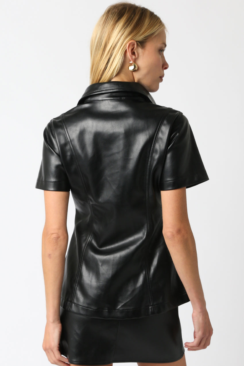Short Sleeve Button Front Top - Black, Women's Tops Collection