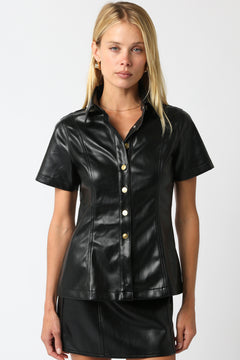 Short Sleeve Button Front Top - Black, Women's Tops Collection