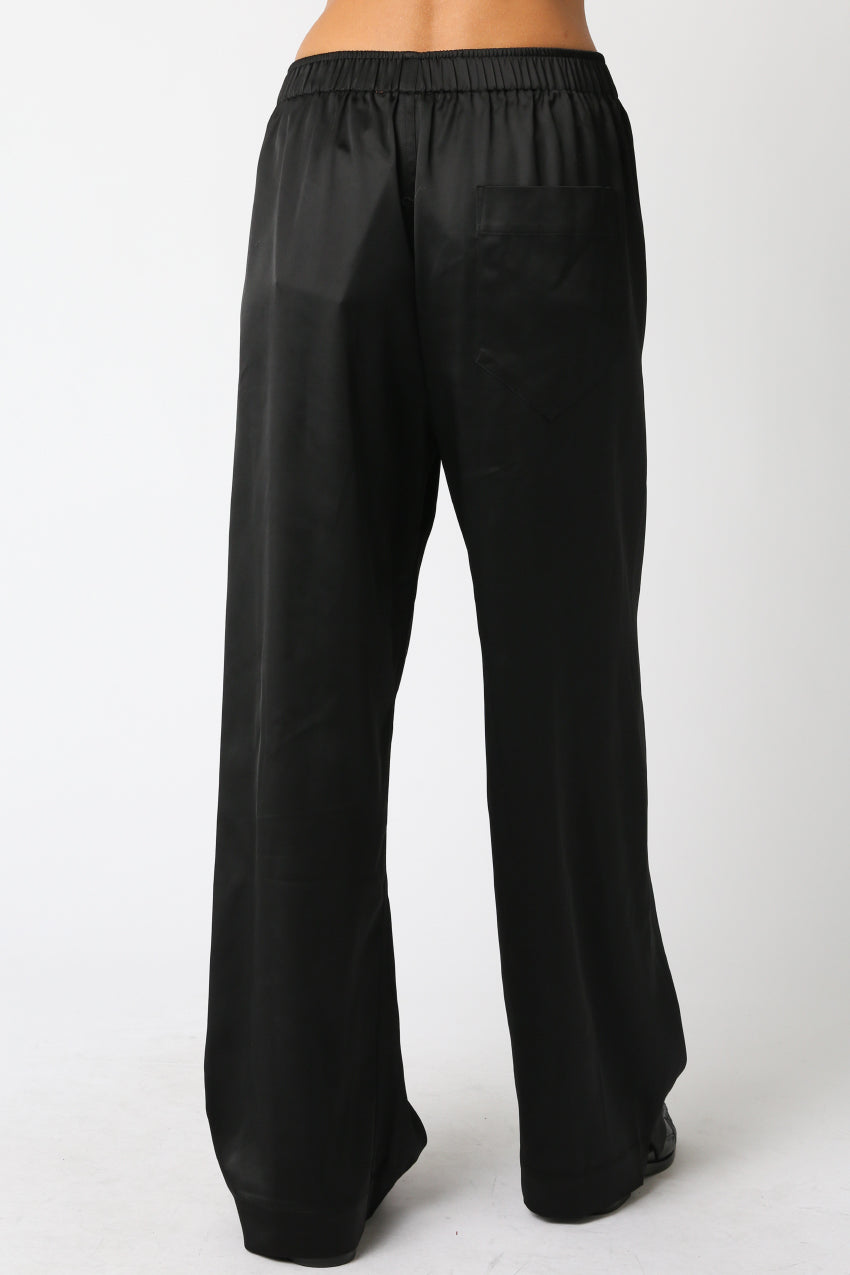 Button Front Satin Pants - black, womens pants collection