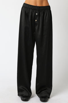 Button Front Satin Pants - black, womens pants collection