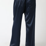 Button Front Satin Pants - navy, womens pants collection