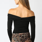 Off Shoulder Button Detail Bodysuit - black, womens bodysuit collection