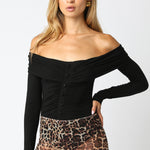 Off Shoulder Button Detail Bodysuit - black, womens bodysuit collection