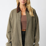 Barn Jacket With Corduroy Collar - olive, womens jacket collection