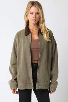 Barn Jacket With Corduroy Collar - olive, womens jacket collection