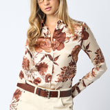 Satin Floral Button Down - Coffee, Women's Tops Collection