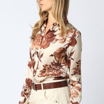 Satin Floral Button Down - Coffee, Women's Tops Collection