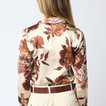 Satin Floral Button Down - Coffee, Women's Tops Collection