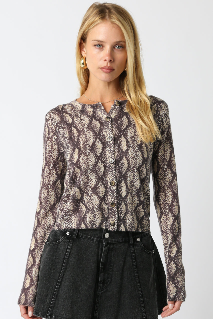 Snake Print Cardigan - Grey Snake, Women's Tops Collection