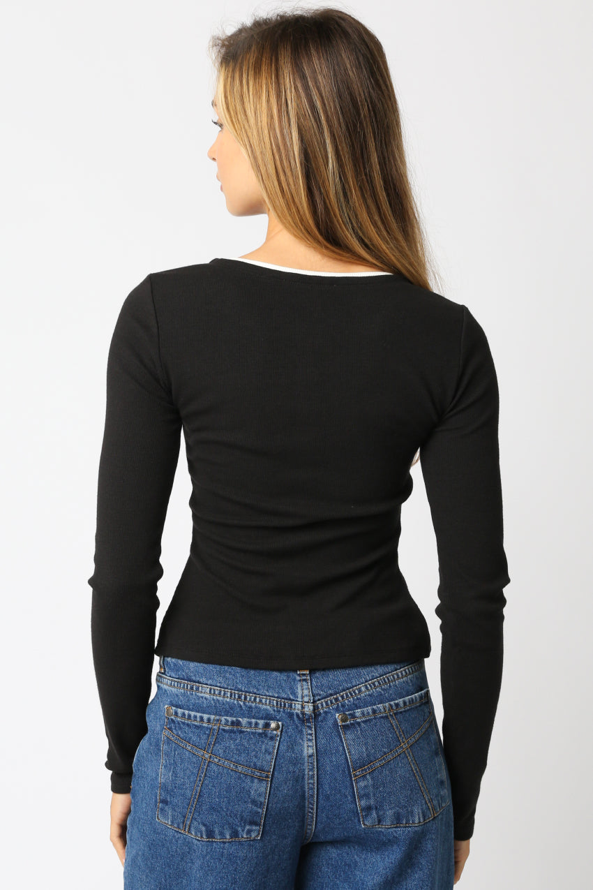 Double Layer Cardigan - black with white lining, womens sweater collection