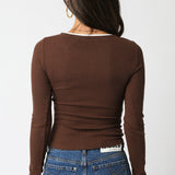 Double Layer Cardigan - brown with white lining, womens sweater collection