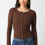 Double Layer Cardigan - brown with white lining, womens sweater collection