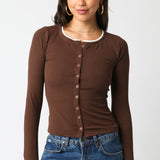Double Layer Cardigan - brown with white lining, womens sweater collection