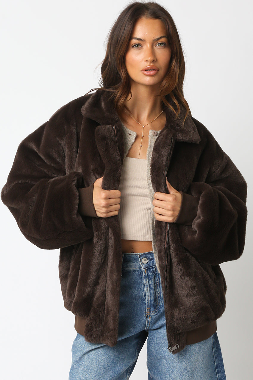 Collared Fur Jacket - brown, womens jacket collection