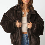 Collared Fur Jacket - brown, womens jacket collection