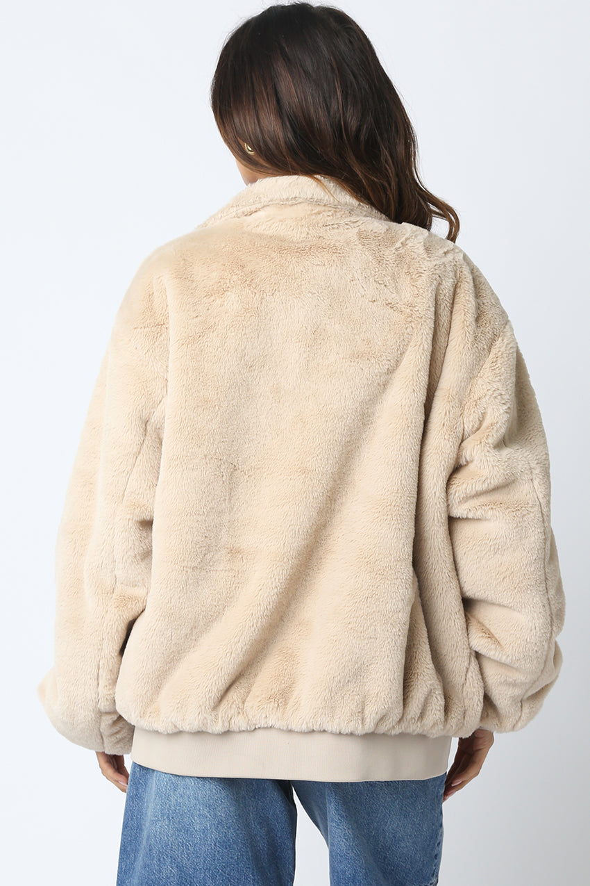Collared Fur Jacket - ecru, womens jacket collection