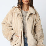 Collared Fur Jacket - ecru, womens jacket collection