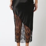 Midi Skirt With Asymmetrical Lace Bottom - black, womens skirt collection 