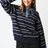Stripe Sweater With Contrast Collar