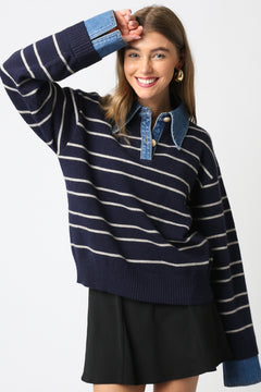 Stripe Sweater With Contrast Collar