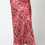 Paisley Satin Maxi Skirt - Salmon Red, Women's Skirts Collection