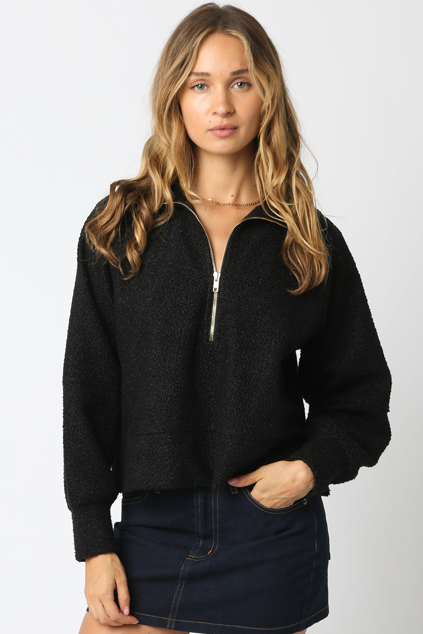 Sherpa Quarter Zip Pull Over - black, womens sweatshirt collection