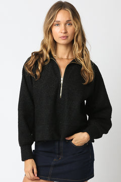 Sherpa Quarter Zip Pull Over - black, womens sweatshirt collection