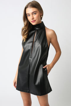 Faux Leather Keyhole Dress