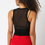 Mesh Panel Top - black sheer, womens top collection
