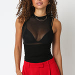 Mesh Panel Top - black sheer, womens top collection