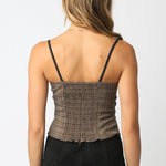 Plaid Corset Top with Trim - brown/taupe plaid, womens top collection