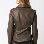 Faux Leather Button Down Top - brown, womens top collection