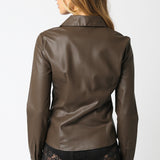 Faux Leather Button Down Top - brown, womens top collection
