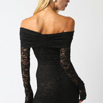 Long Sleeve Lace Short Dress - black, womens dress collection