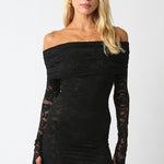 Long Sleeve Lace Short Dress - black, womens dress collection