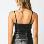 Faux Leather Button Sleeveless Top - black, womens top collection
