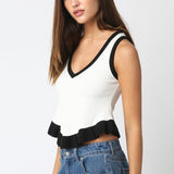 Contrast Pleated Hem Tank