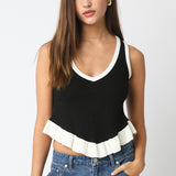 Contrast Pleated Hem Tank