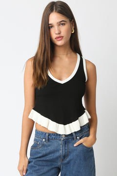 Contrast Pleated Hem Tank