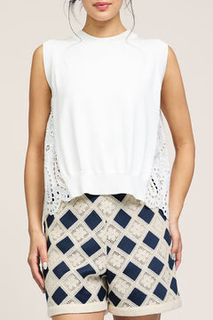 Sweater With Pleated Eyelet Back