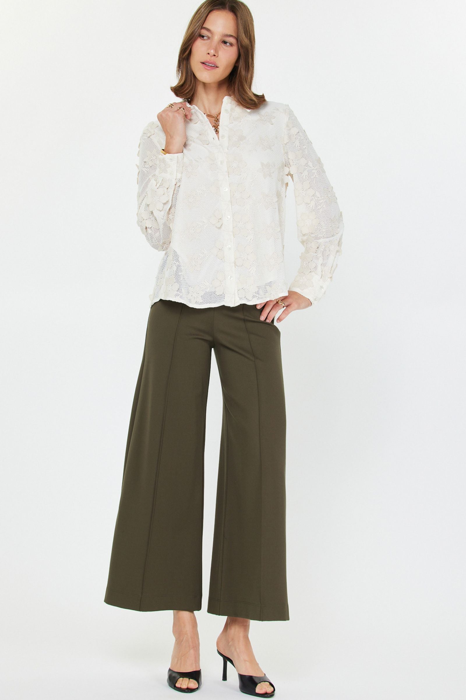 High Rise Flare Leg Ponte Pant - Olive, Women's Pants Collection