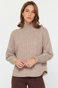 Mock Neck Braided Sweater