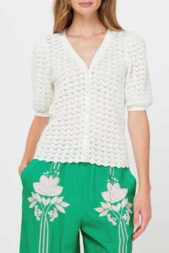 V Neck Scallop Edge Cardigan Sweater