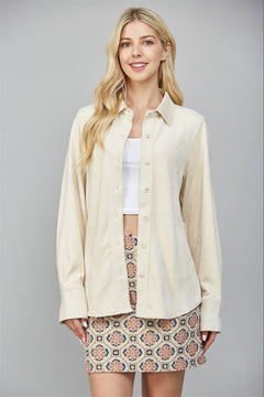 Button Down Faux Suede Top