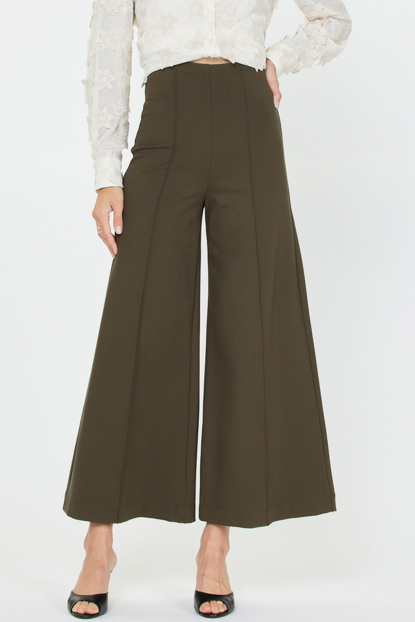 High Rise Flare Leg Ponte Pant - Olive, Women's Pants Collection